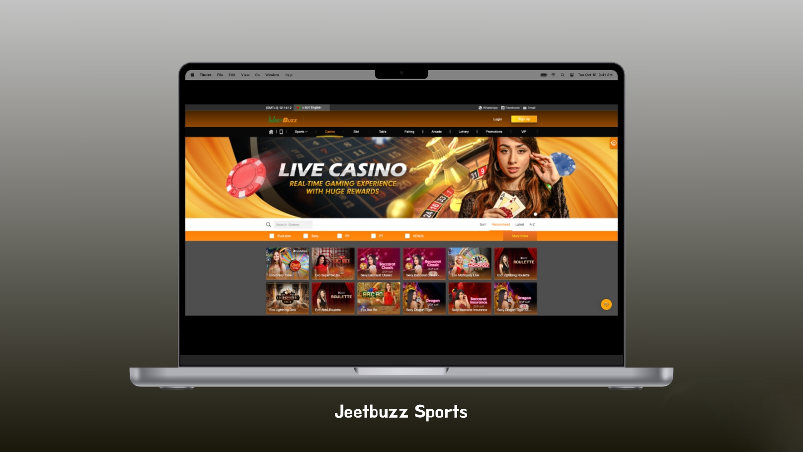 JeetBuzz platform interface shown on a laptop