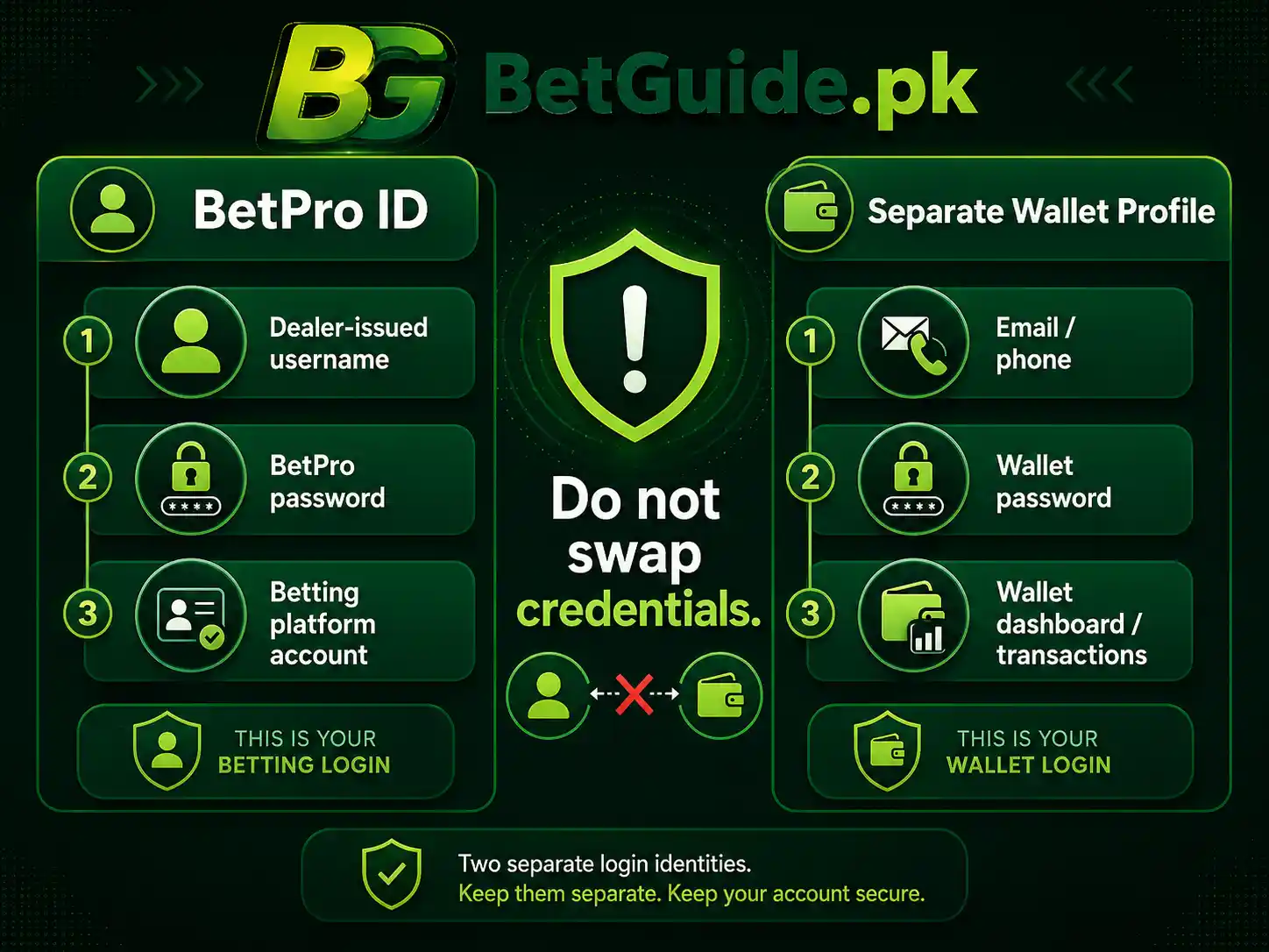 BetPro Wallet login versus BetPro ID login credentials